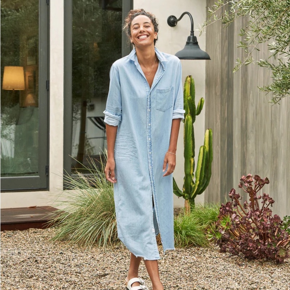 Frank & Eileen never worn tattered denim Medium light blue maxi dress. FALL!